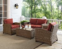 KO70024WB-SG Sangria and Brown Wicker Patio Furniture Loveseat, Arm Chairs, and Table - Bradenton