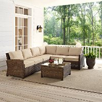 KO70020WB-SA Sand and Brown Wicker Patio Large Sectional and Table - Bradenton
