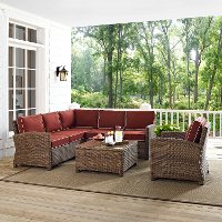KO70021WB-SG Sangria and Brown Wicker Patio Sectional, Arm Chair and Table - Bradenton -2
