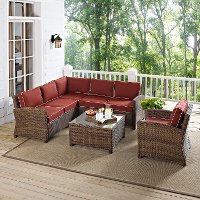 KO70021WB-SG Sangria and Brown Wicker Patio Sectional, Arm Chair and Table - Bradenton -3