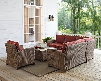 KO70021WB-SG Sangria and Brown Wicker Patio Sectional, Arm Chair and Table - Bradenton -4