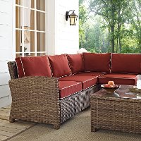 KO70021WB-SG Sangria and Brown Wicker Patio Sectional, Arm Chair and Table - Bradenton -5