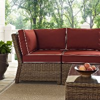 KO70021WB-SG Sangria and Brown Wicker Patio Sectional, Arm Chair and Table - Bradenton -7
