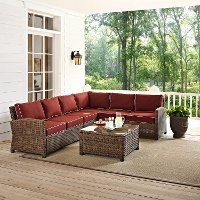 KO70020WB-SG Sangria and Brown Wicker Patio Large Sectional and Table - Bradenton