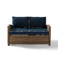KO70022WB-NV Bradenton Navy and Brown Wicker Patio Furniture Loveseat