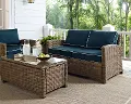 KO70022WB-NV Bradenton Navy and Wicker Patio Loveseat