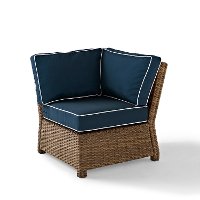 KO70018WB-NV Navy and Brown Wicker Patio Sectional Corner Chair - Bradenton
