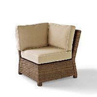 KO70018WB-SA Sand and Brown Wicker Patio Sectional Corner Chair - Bradenton