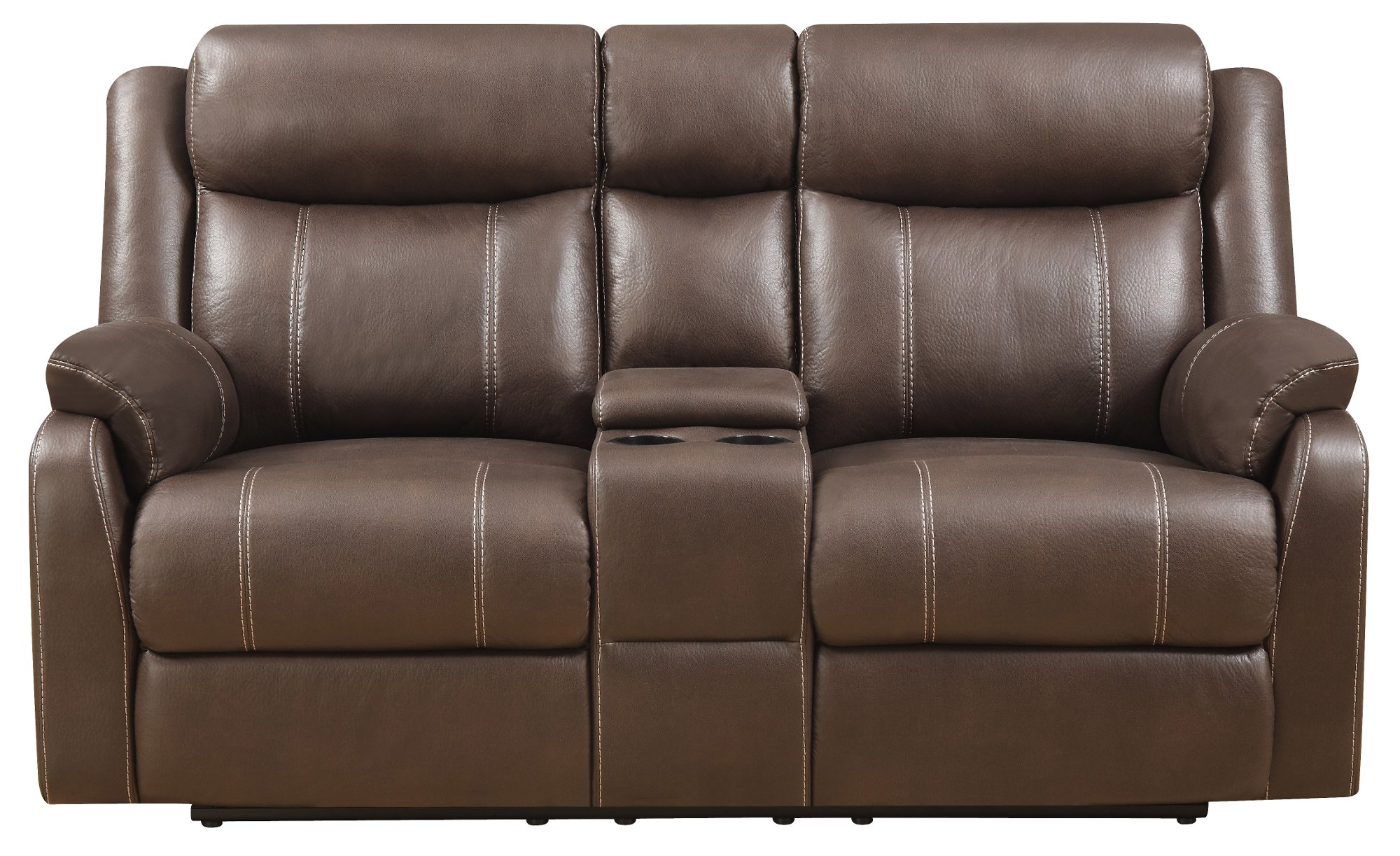 Domino Chocolate Brown Reclining Loveseat with Console-1