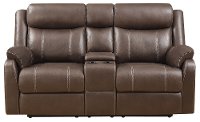 Domino Chocolate Brown Reclining Loveseat with Console