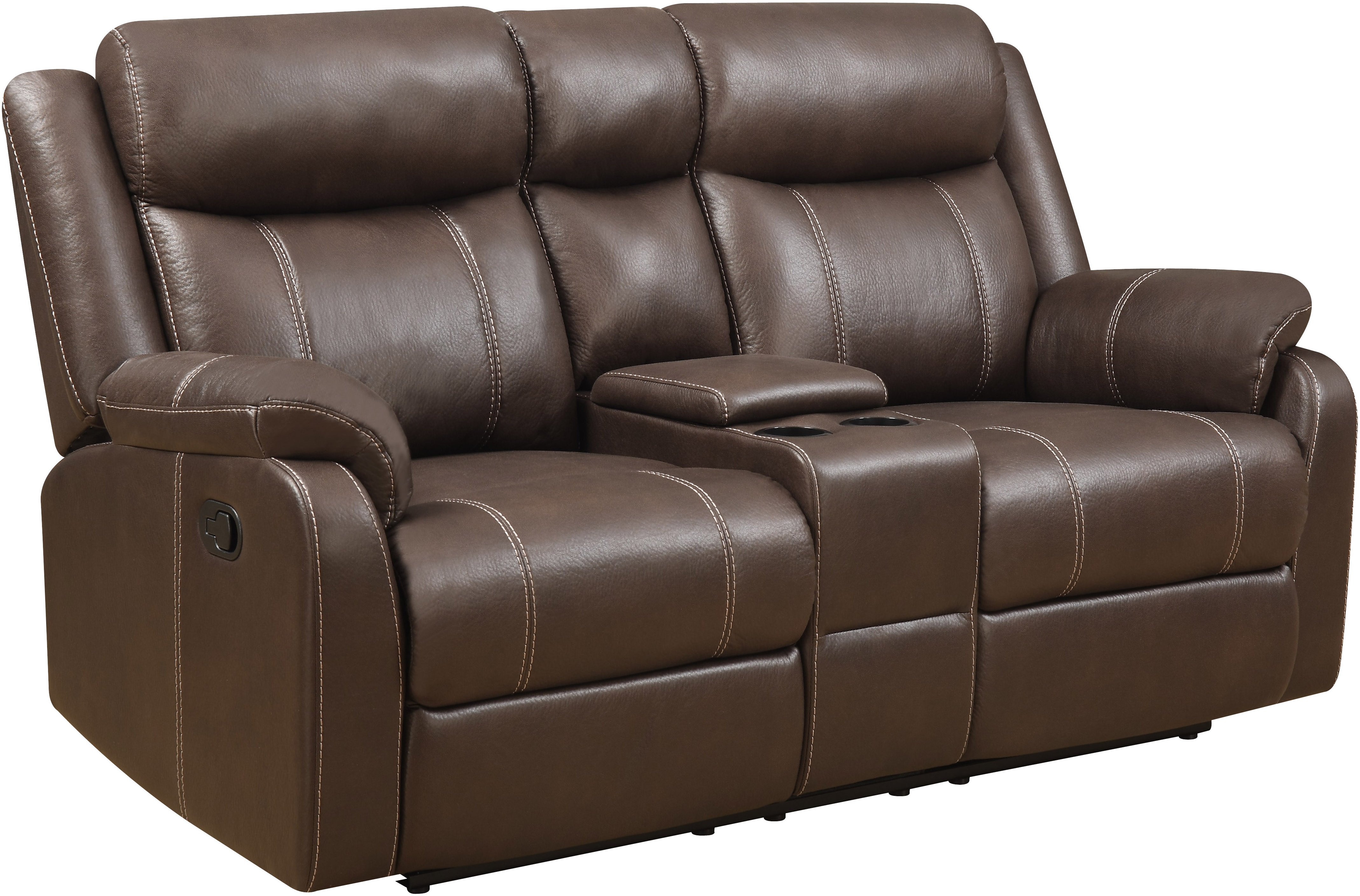 Domino Chocolate Brown Reclining Loveseat with Console-2