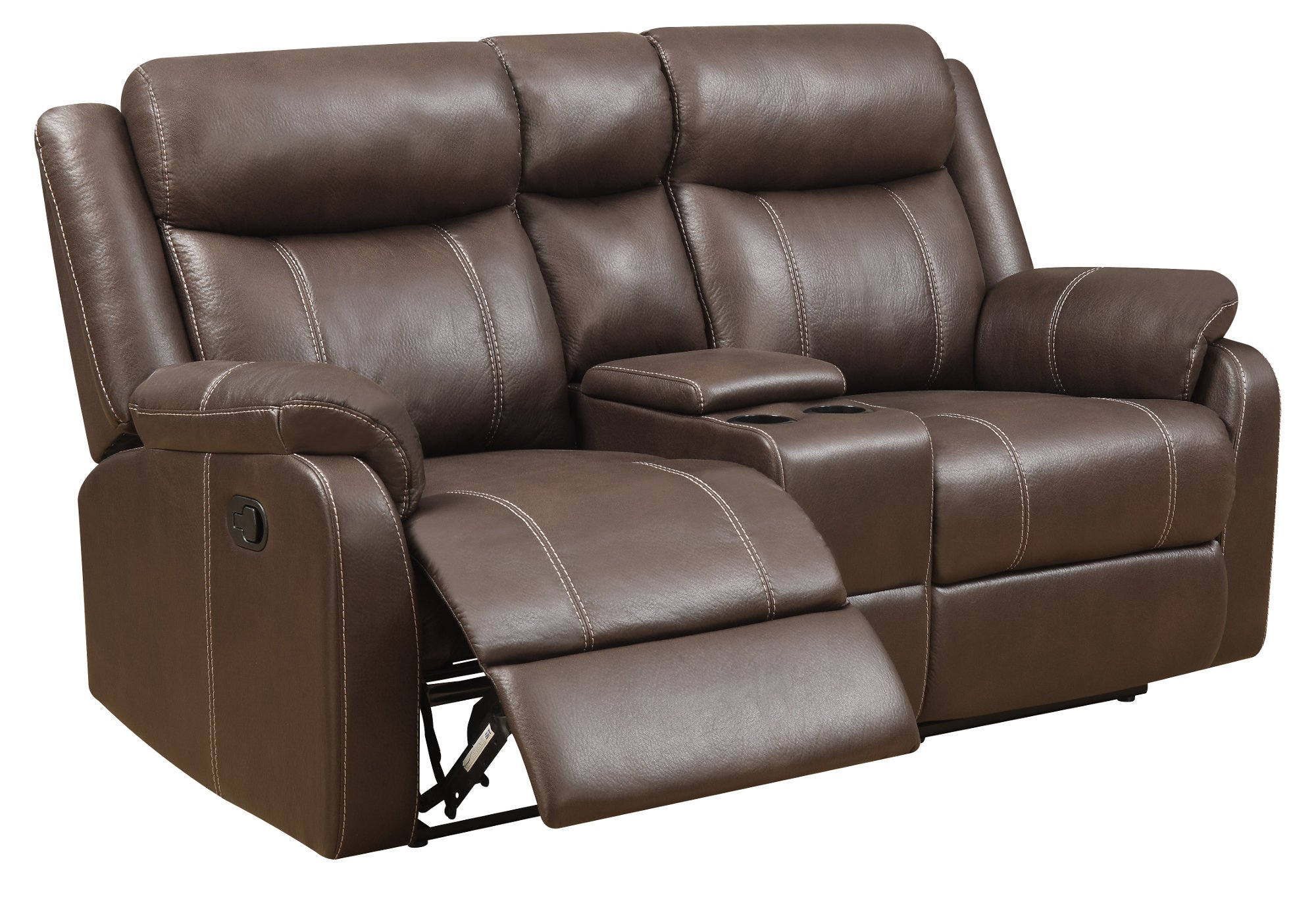 Domino Chocolate Brown Reclining Loveseat with Console-3
