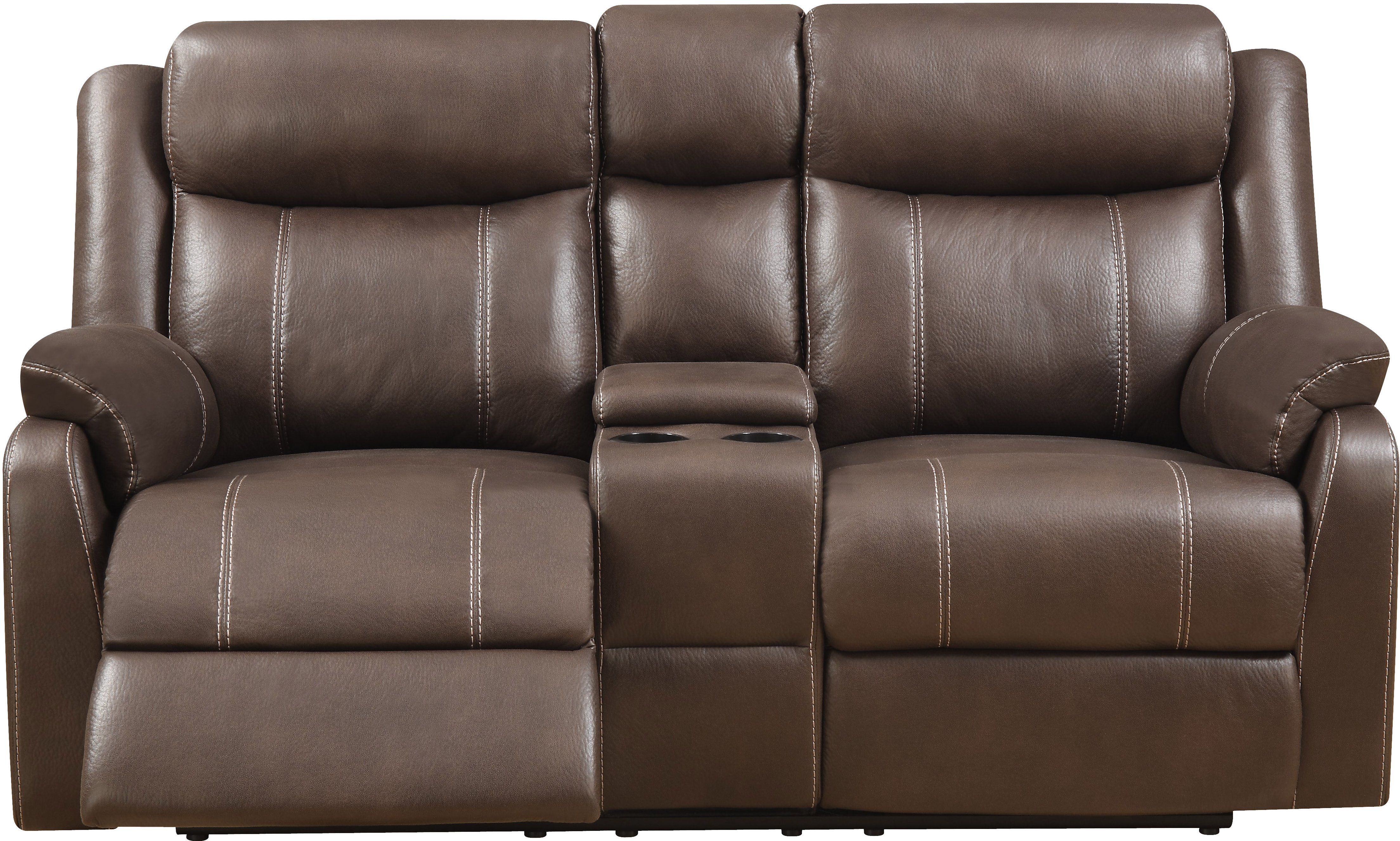Domino Chocolate Brown Reclining Loveseat with Console-4