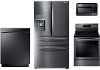 KIT Samsung 4 Piece Electric Kitchen Appliance Package with 28 cu. ft. Refrigerator - Black Stainless Steel