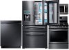 KIT Samsung 4 Piece Kitchen Appliance Package with Gas Range and Door-in-Door Refrigerator - Black Stainless Steel