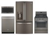 KIT GE 4 Piece Gas Kitchen Appliance Package with 27.8 cu. ft. French Door Refrigerator - Slate