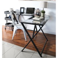 Smoke Glass/Black L-Shaped Computer Desk