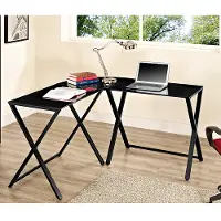 D51X29B Black Glass L-Shaped Computer Desk