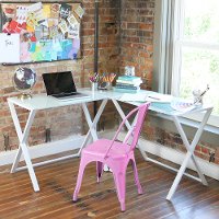 White Glass/White L-Shaped Computer Desk