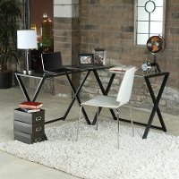 Clear Glass/ Black L-Shaped Computer Desk