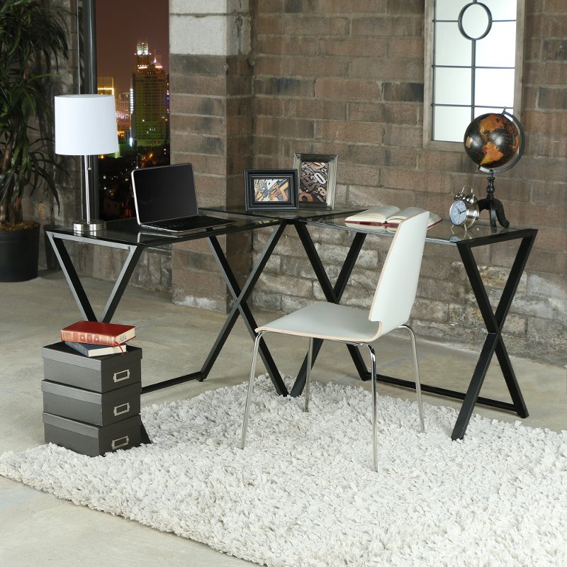 Clear Glass Black L Shaped Computer Desk Rc Willey Furniture Clear Glass Black L Shaped Computer Desk