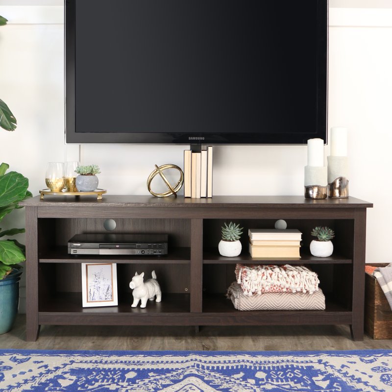 58 Inch Transitional Espresso Tv Stand, How To Decorate Your Tv Stand