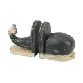 Wood Carved Jonah Whale Bookend Pair
