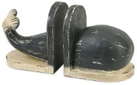 Wood Carved Jonah Whale Bookend Pair