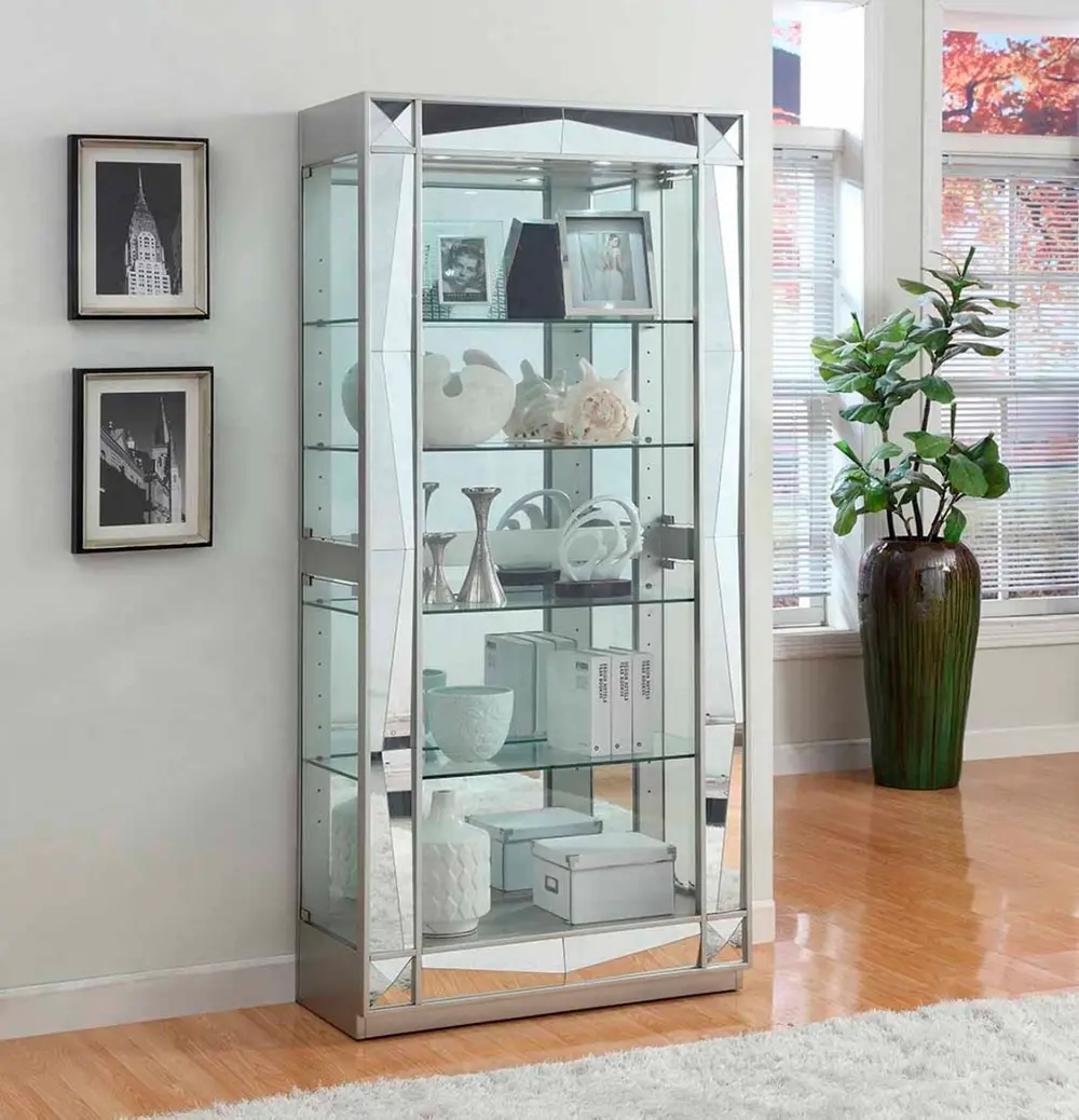 Mirrored Silver Faceted Curio Cabinet-1