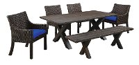 5 Piece Cast Wood Patio Dining Set with Sunbrella Cushion