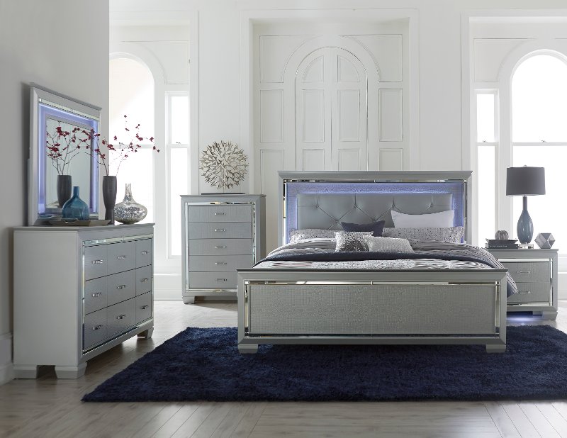 contemporary gray 4 piece queen bedroom set - allura