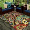 5 x 8 Medium Brown, Turquoise & Red Area Rug - Paisley