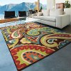 5 x 8 Medium Brown, Turquoise, and Red Area Rug - Paisley-2