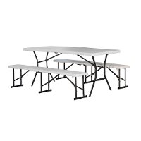 80348 Lifetime White Granite 6' Fold-in-Half Table & 2 Benches