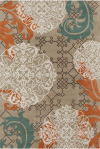 5 x 8 Medium Contemporary Orange and Blue Rug - Stella