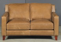 Contemporary Classic Pecan Brown Leather Loveseat - Allure