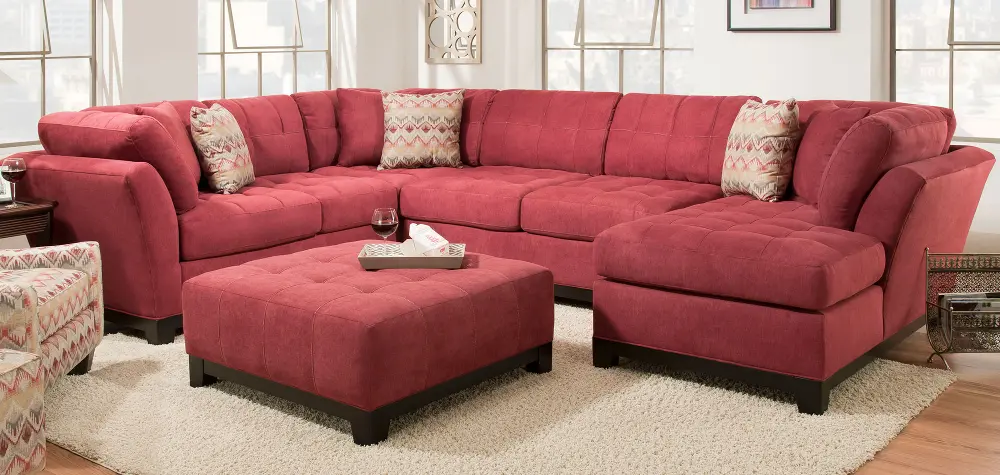 Contemporary Red 3 Piece Sectional Sofa with RAF Chaise - Loxley-1