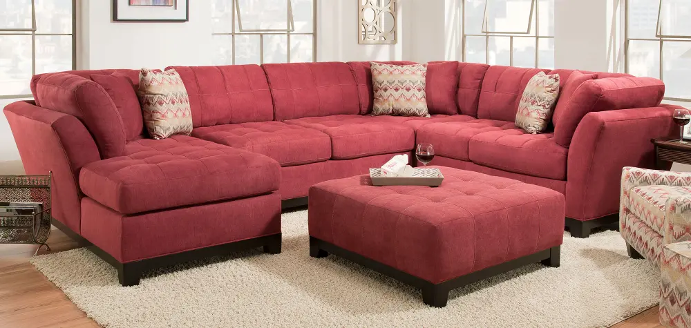 Contemporary Red 3 Piece Sectional Sofa with LAF Chaise - Loxley-1