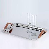 Polished Stainless Steel Rectangle Serving Tray with Handles