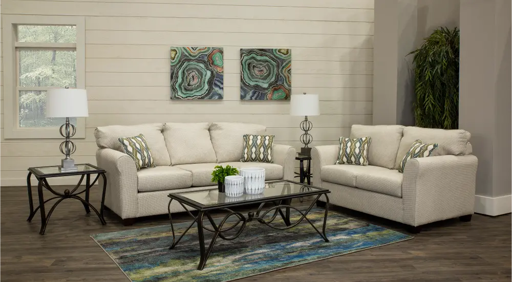 Casual Contemporary Ivory 7 Piece Living Room Set - Wall St.-1