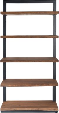 Light Brown and Dark Iron Edge Plank 5 Shelf Bookcase