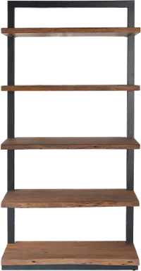 Light Brown and Dark Iron Edge Plank 5 Shelf Bookcase