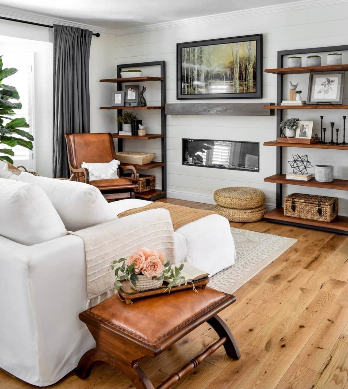Light Brown and Dark Iron Edge Plank 5 Shelf Bookcase-2