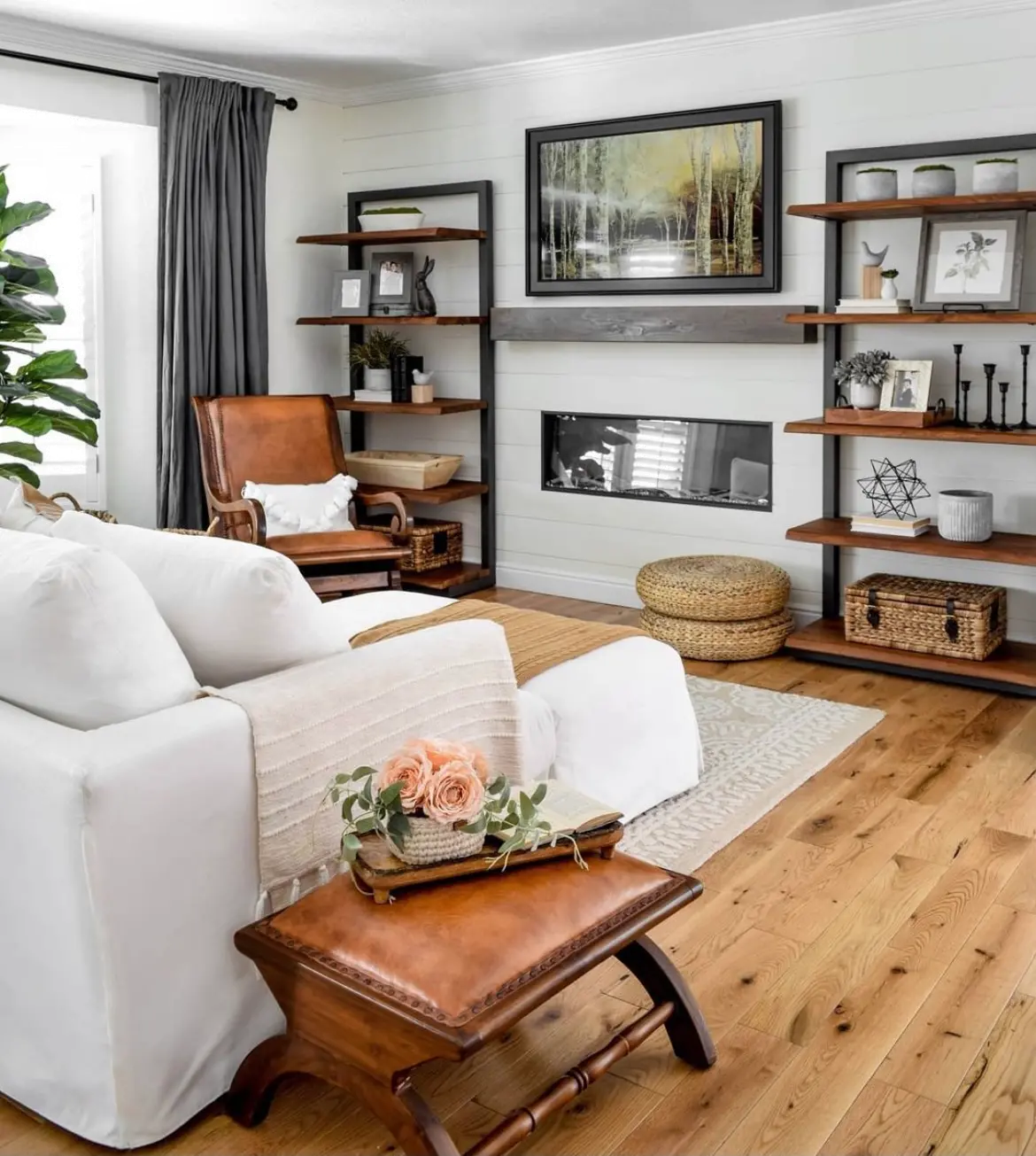 Light Brown and Dark Iron Edge Plank 5 Shelf Bookcase-2