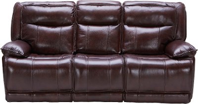 Burgundy Leather-Match Power Triple Reclining Sofa - K-Motion