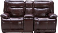 Burgundy Leather-Match Power Glider Reclining Loveseat - K-Motion