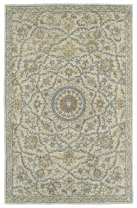 5 x 8 Medium Traditional Wool Ivory and Blue Rug - Solomon