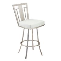 White & Stainless Metal Counter Height Stool (30 Inch) - Cleo