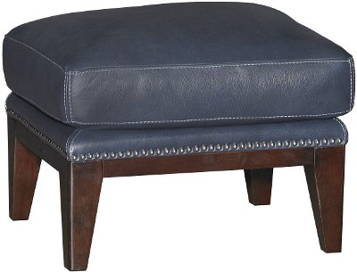 Cobalt Blue Leather-Match Ottoman - Brewster