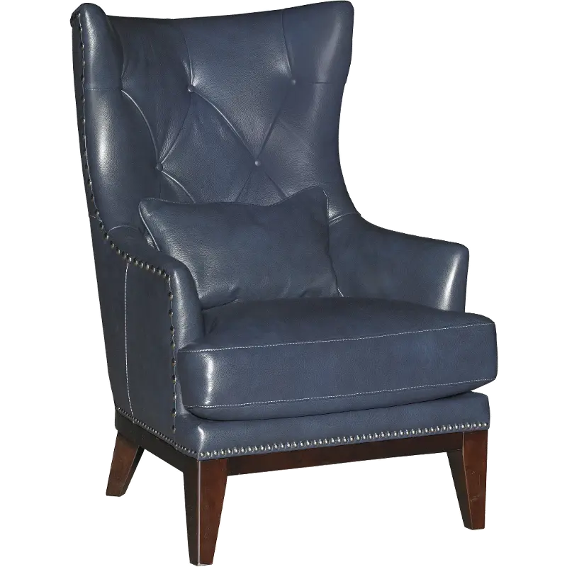 Brewster Blue Leather-Match Accent Chair and Ottoman
